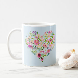Boho Bailee Blue Pastel Blommigt Heart Initial Kaffemugg