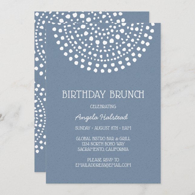 Boho Bali födelsedagfrunch på Denimblått 2 Inbjudningar (Fram/baksida)