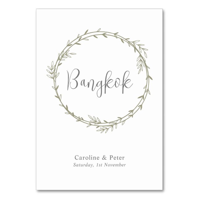 Boho Bamboo Botanical Löv Soft Elegant Greenery Bordsnummer (Framsidan)