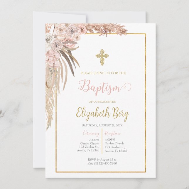 Boho baptism-inbjudan till flicka inbjudningar (Framsida)