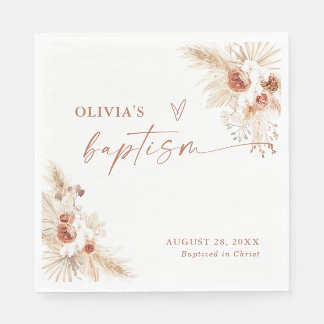 Boho Baptism Napkins | Pampas Grass Christening Pappersservett (Framsidan)