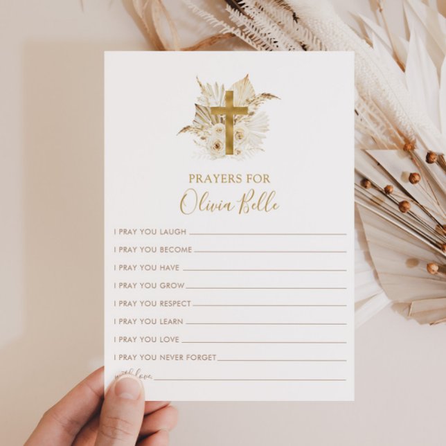 Boho Baptism Prayer Card Prayers for Baby Card Inbjudan Vykort (Matching Prayer Sign available along with other matching items)