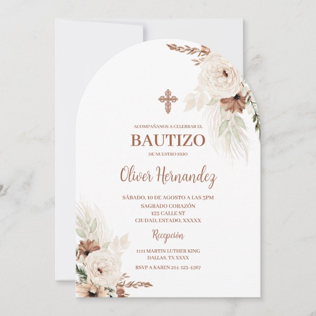 Boho Baptism Spansk inbjudan (Framsida)