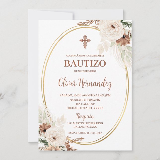 Boho Baptism Spansk inbjudan (Framsida)