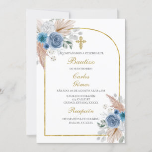 Boho Baptism Spanska för pojke Inbjudningar
