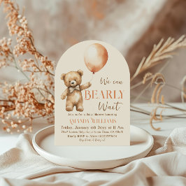 Boho Barly Wait Gender Neutral Bear Baby Shower Inbjudningar