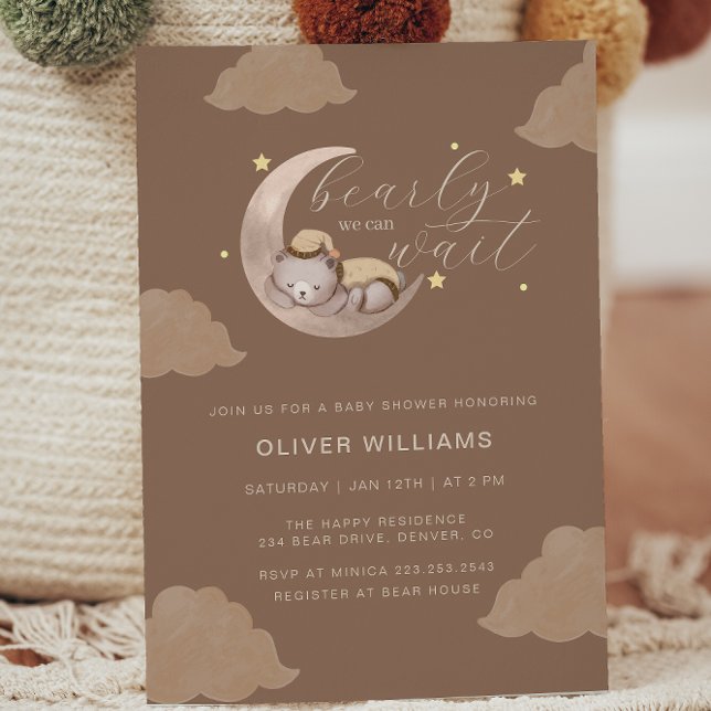 Boho Barly Wait Unge Brown Måne Star Baby Shower Inbjudningar (Boho Bearly Wait Cub Brown Moon Star Baby Shower Invitation)