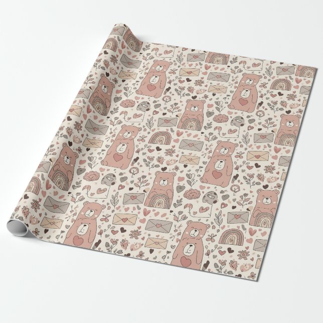 Boho Barn Teddybjörnar med Regnbågar - Jordnära (3 Presentpapper (Utrullad)