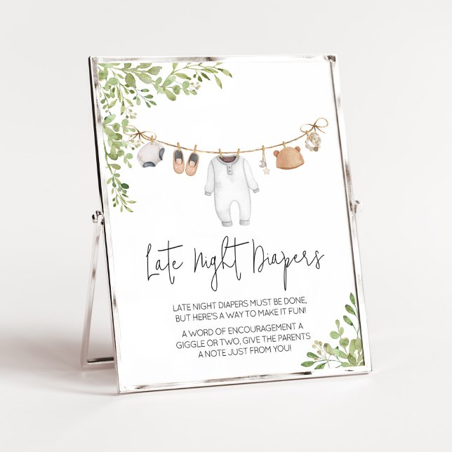 Boho Barnkläder Baby Shower Late Night Diables Poster (A Sweet Little Baby Boho Baby Shower Late Night Diapers Sign)