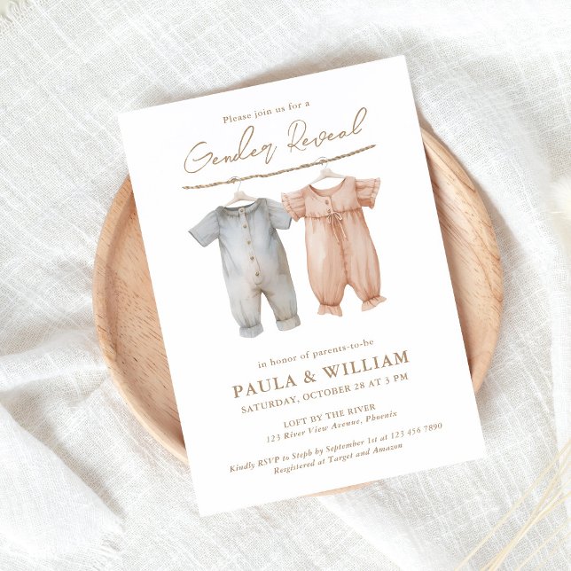 Boho Barnkläder Gender Reveal Party Inbjudan (Skapare uppladdad)