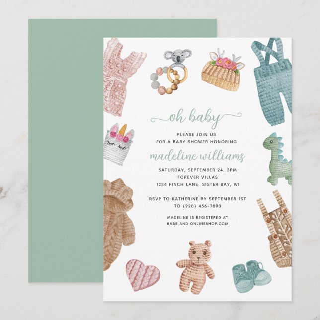 BOHO Barnkläder Kön Neutral Oh Baby Shower I Inbjudningar (Fram/baksida)