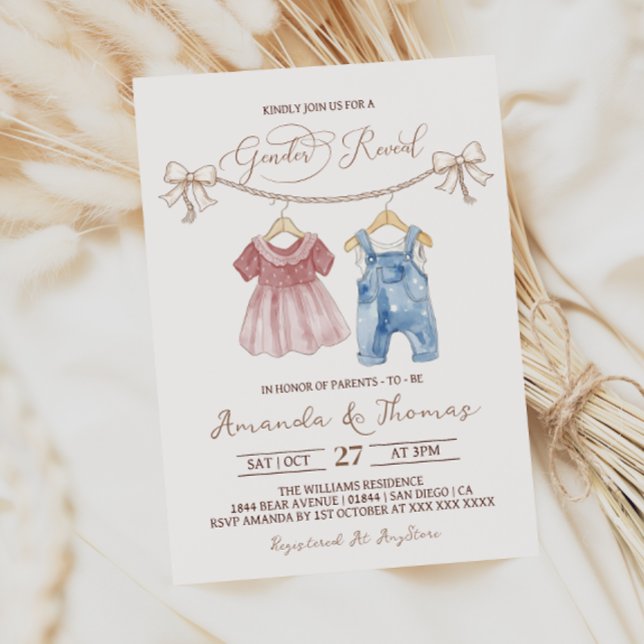 Boho barnkläder Rosa Blå Könsbestämning Inbjudningar (Skapare uppladdad)