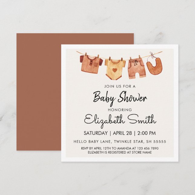 Boho Barnkläders Baby Shower Inbjudningar (Fram/baksida)