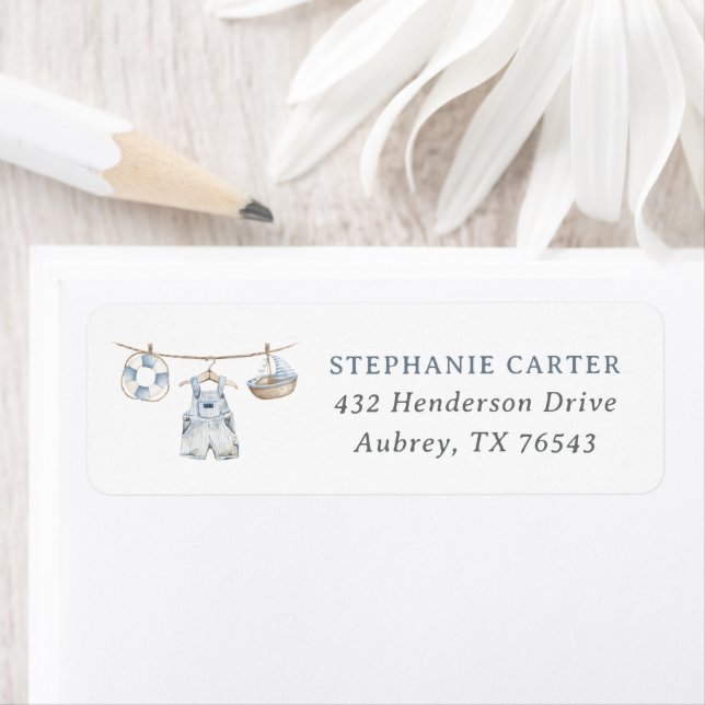 Boho Barnkläders Boy Baby Shower Returadress Etikett (Insitu)