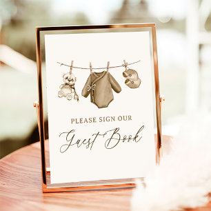 Boho Barnkläders Boy Shower Guest Bok-tecken Poster