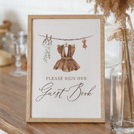 Boho Barnkläders Girl Baby Shower Guest Bok-tecken Poster