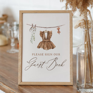 Boho Barnkläders Girl Baby Shower Guest Bok-tecken Poster