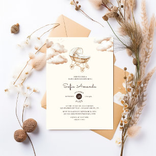 Boho Barnvagn Baby Shower Inbjudningar
