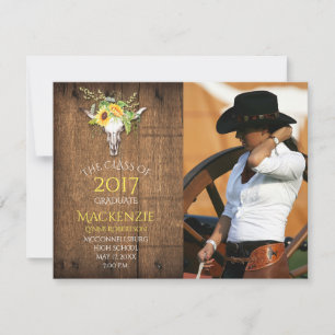 Boho Barnwood Sunblommblommor Skull Photo Studente Meddelande