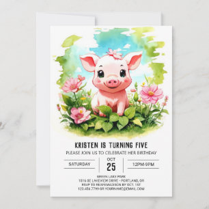 Boho Barnyard Äventyr Piglet Girl Birthday Inbjudningar