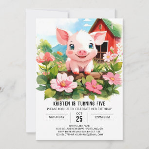 Boho Barnyard Friends Gris Girl Birthday Inbjudningar