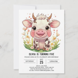 Boho Barnyard Rosa Cow Birthday Inbjudningar