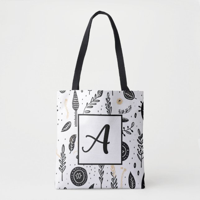 Boho Basic Black and White Tote Bag Tygkasse (Framsida)