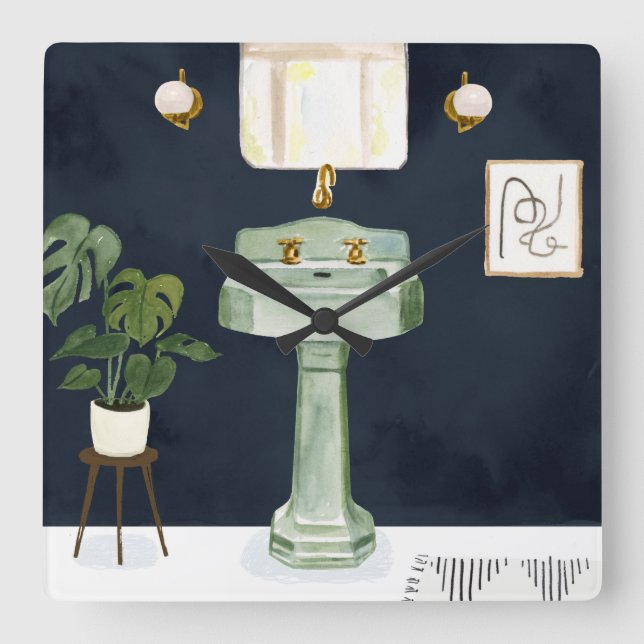 Boho Bath Sinks II Fyrkantig Klocka (Framsida)