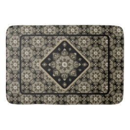 Boho Bathmat Sepia och BlackMedallions på svart Badrumsmatta