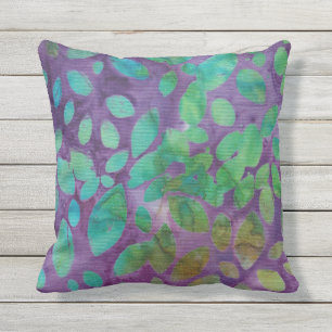 Boho Batik Grönt Lila Löv Shapes Abstrakt Kudde
