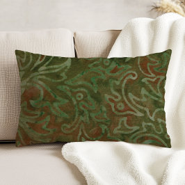 Boho Batik Grönt och Rost Färgade Lövverk Mönster Prydnadskudde