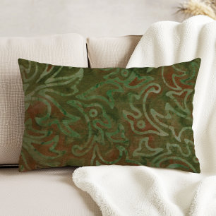 Boho Batik Grönt och Rust Foliage Mönster Prydnadskudde