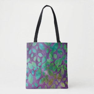 Boho Batik Lila Grön Abstrakt Bladmönster Tygkasse