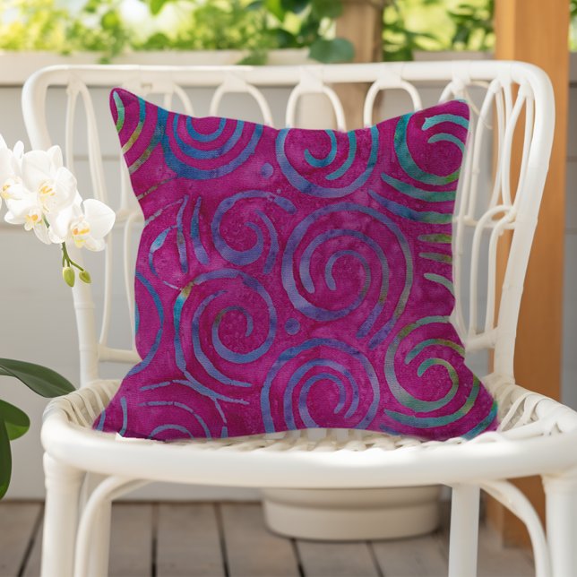 Boho Batik Magenta Purple Swirls Pattern Kudde (Skapare uppladdad)