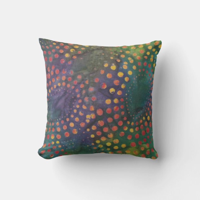 Boho Batik Rainbow Dots Mönster Lila Grönt Kudde (Framsida)