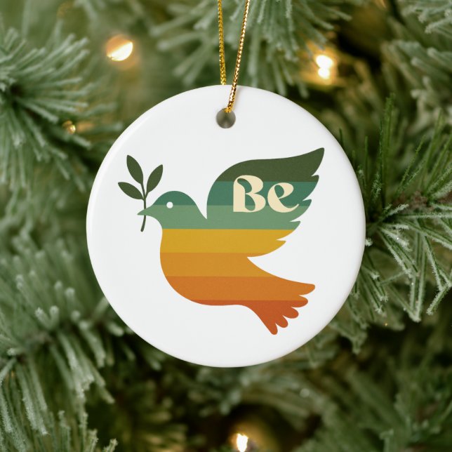 Boho Be Peace Retro Holiday Ceramic Ornament (Träd)
