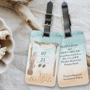 Boho Beach Arbour Destinationsbröllop Spara datume Bagagebricka