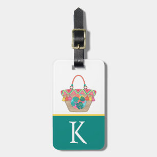 Boho Beach Bag, Färg block, Teen, Barn Initial Bagagebricka