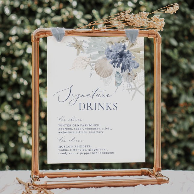 Boho Beach Blue Bröllop Namnteckning Drinks-tecken Poster (Skapare uppladdad)
