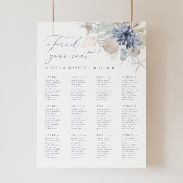 Boho Beach Blue Bröllop Sittdiagram Poster (Skapare uppladdad)