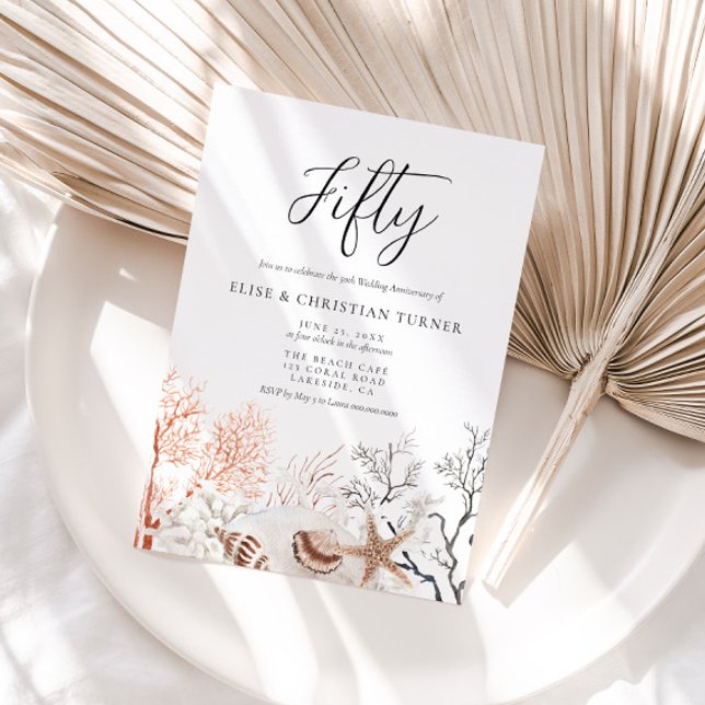Boho Beach Coral Reef 50:e Bröllop-årsdagen Inbjudningar (Skapare uppladdad)