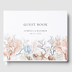 Boho Beach Coral Reef Bröllop Guest Bok