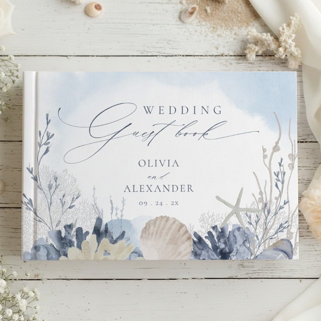 Boho Beach Elegant Romantic Blue Wedding Gästböcker (Skapare uppladdad)