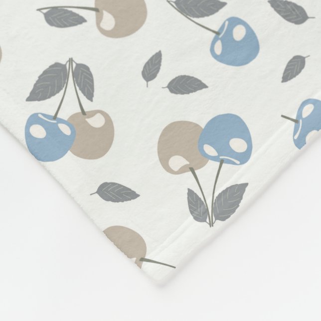 Boho Beach Körsbär - beige blå fruktmönster. Fleecefilt (Hörn)