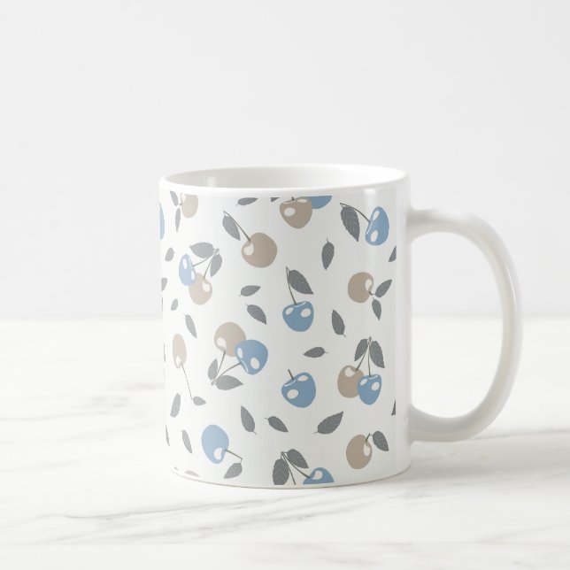 Boho Beach Körsbär - beige blå fruktmönster. Kaffemugg (Höger)