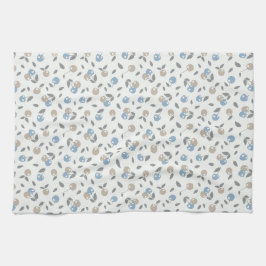 Boho Beach Körsbär - beige blå fruktmönster. Kökshandduk