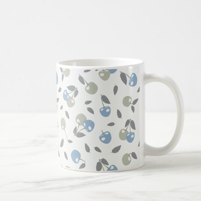 Boho Beach Körsbär - salvia blå frukt mönster. Kaffemugg (Höger)
