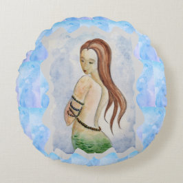 Boho Beach Mystical Sjöjungfru Watercolor Rund Kudde