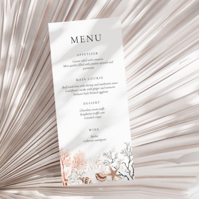 Boho Beach Neutralt Coral Reef Menu Meny (Skapare uppladdad)