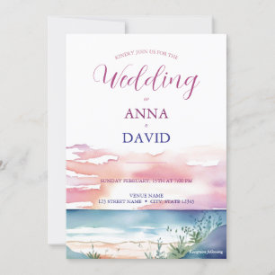 Boho Beach Sunrise Watercolor Destination Wedding Inbjudningar